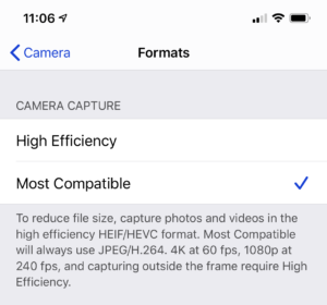 iPhone Settings Camera Formats Most Compatible